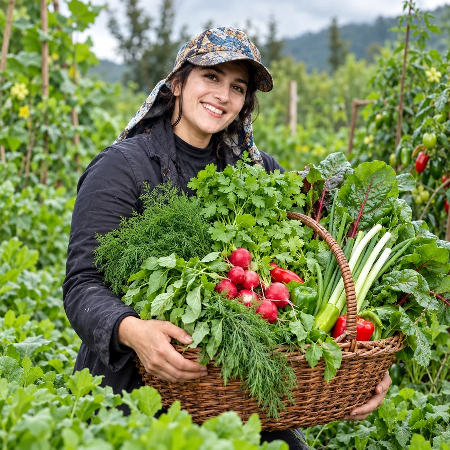 محدثه محمدی میان سبزی‌های باغچه گاردن روم
